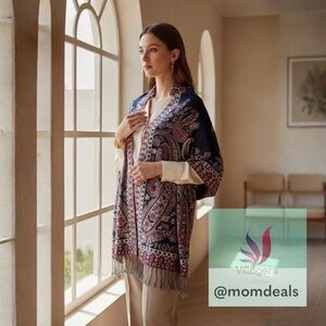 Elegant Large Shawl Wrap Double-sided Super Soft Quality Rayon Silver Blue Pink